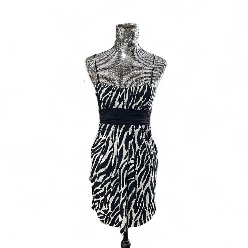 Vintage Y2K Zebra Print‎ Babydoll Mini Dress Black Sleeveless Party Club Small